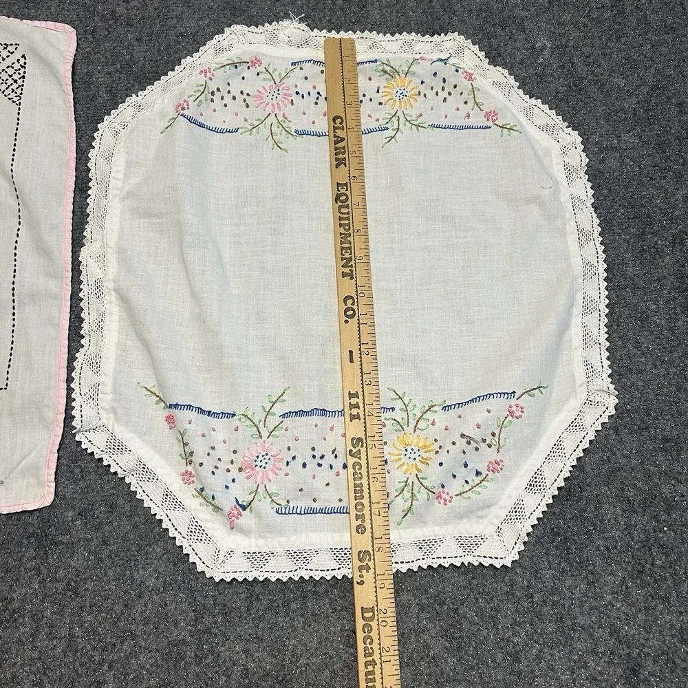 Vintage Needlepoint Cross-stitch‎ Linens Doily Set Of 2 Floral